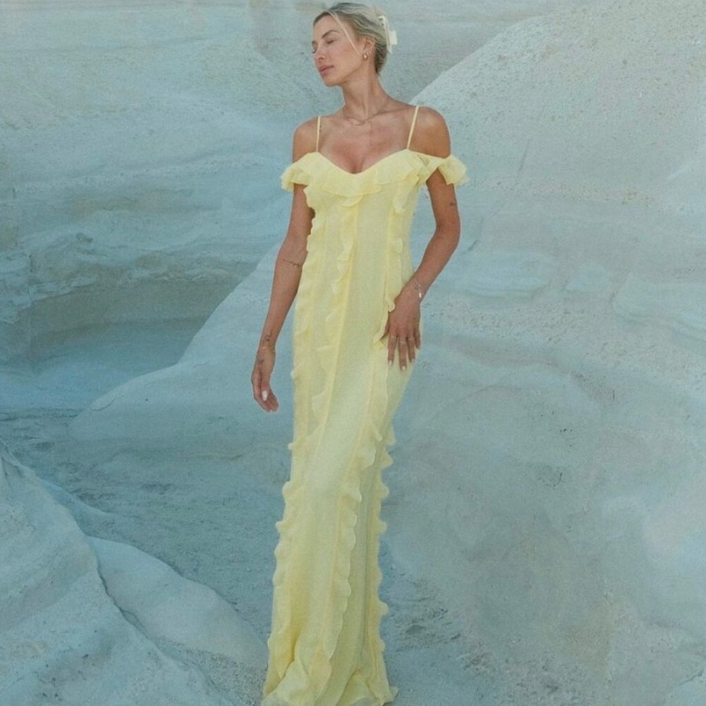 Lovers + Friends | Butter Yellow Ruffle Marisol Maxi Dress ~ Small